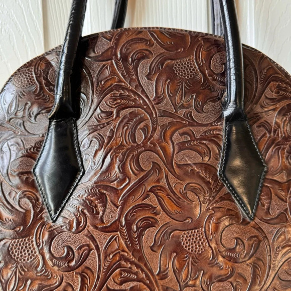 Donald Pliner Embossed Western Leather Earthy Tassel Shoulder Bag - Picture 5 of 17